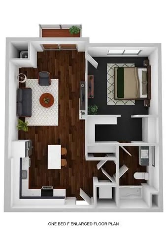 Floor plan for 1 bed, 1 bath, 755 sqft