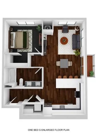 Floor plan for 1 bed, 1 bath, 814 sqft