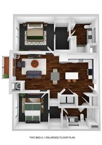 Floor plan for 2 beds, 2 baths, 1069 sqft