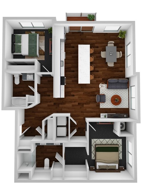 Floor plan for 2 beds, 2 baths, 1157 sqft