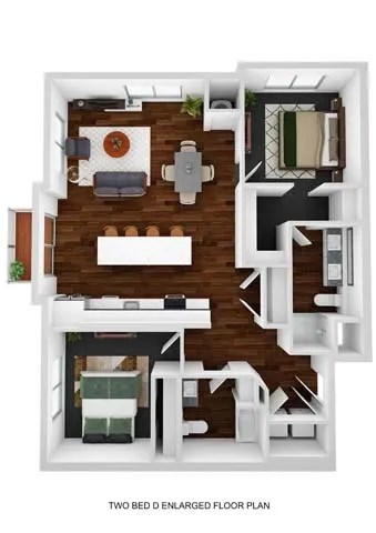 Floor plan for 2 beds, 2 baths, 1213 sqft