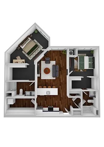 Floor plan for 2 beds, 2 baths, 1175 sqft