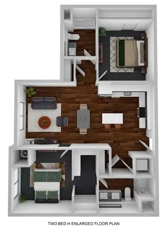 Floor plan for 2 beds, 2 baths, 1047 sqft