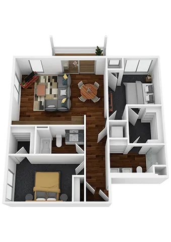 Floor plan for 2 beds, 2 baths, 959 sqft