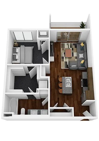 Floor plan for 1 bed, 1 bath, 683 sqft