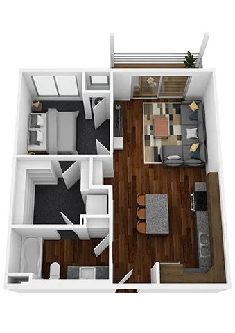 Floor plan for 1 bed, 1 bath, 662 sqft