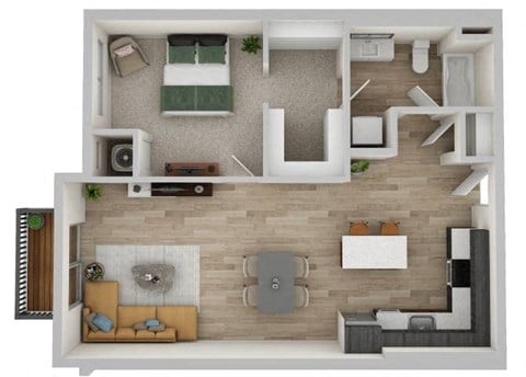 Floor plan for 1 bed, 1 bath, 821 sqft