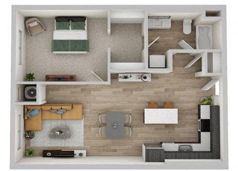 Floor plan for 1 bed, 1 bath, 793 sqft