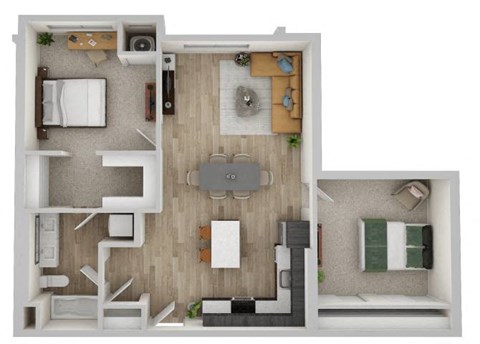 Floor plan for 2 beds, 1 bath, 1025 sqft