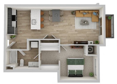 Floor plan for 1 bed, 1 bath, 760 sqft