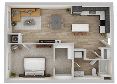 Floor plan for 1 bed, 1 bath, 793 sqft