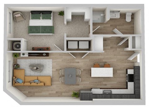 Floor plan for 1 bed, 1 bath, 785 sqft