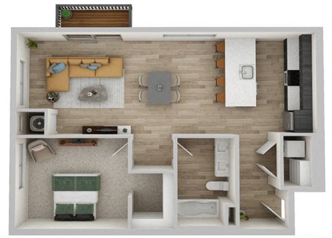 Floor plan for 1 bed, 1 bath, 862 sqft