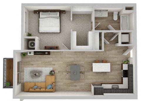 Floor plan for 1 bed, 1 bath, 789 sqft