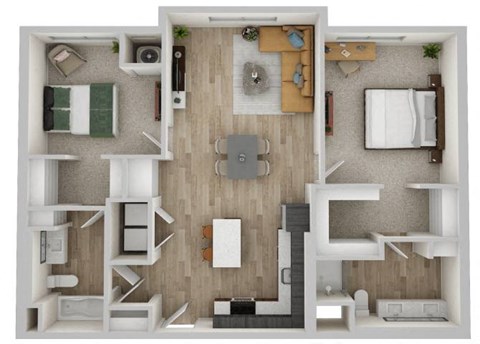 Floor plan for 2 beds, 2 baths, 1157 sqft