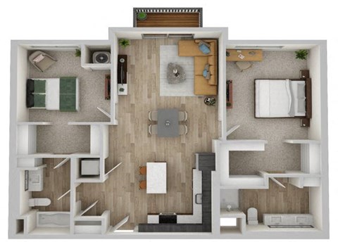 Floor plan for 2 beds, 2 baths, 1157 sqft