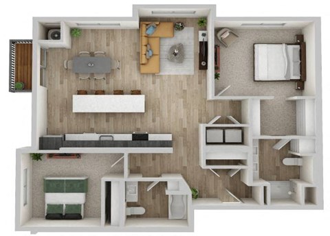Floor plan for 2 beds, 2 baths, 1251 sqft