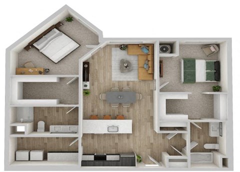 Floor plan for 2 beds, 2 baths, 1220 sqft