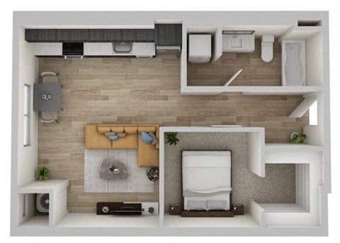 Floor plan for 1 bed, 1 bath, 593 sqft