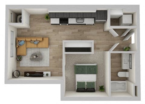 Floor plan for 1 bed, 1 bath, 549 sqft