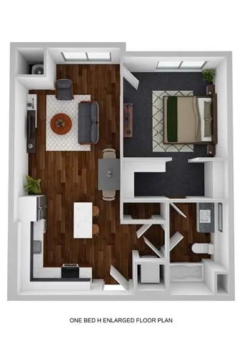Floor plan for 1 bed, 1 bath, 725 sqft