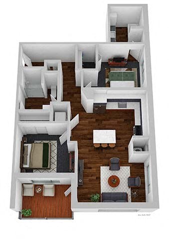 Floor plan for 2 beds, 2 baths, 958 sqft