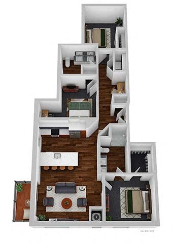 Floor plan for 3 beds, 2 baths, 1266 sqft