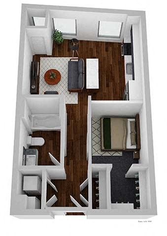 Floor plan for 1 bed, 1 bath, 565 sqft
