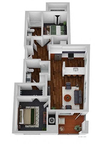 Floor plan for 2 beds, 2 baths, 1006 sqft