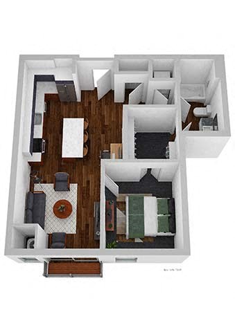 Floor plan for 1 bed, 1 bath, 700 sqft