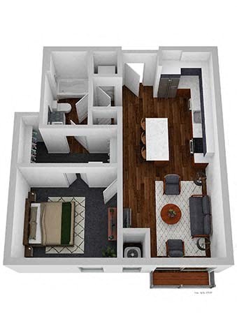 Floor plan for 1 bed, 1 bath, 679 sqft