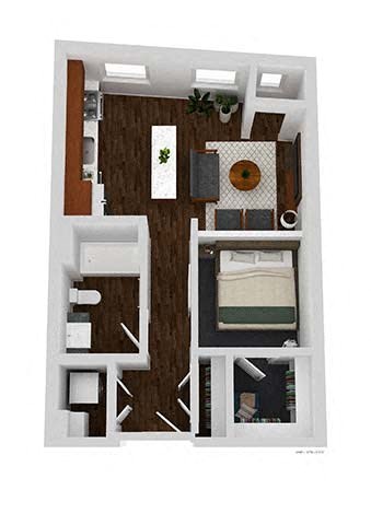 Floor plan for 1 bed, 1 bath, 558 sqft