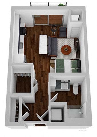 Floor plan for studio, 1 bath, 491 sqft