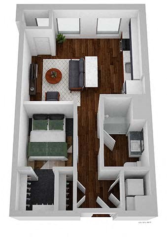Floor plan for 1 bed, 1 bath, 584 sqft