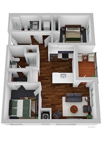Floor plan for 2 beds, 2 baths, 913 sqft