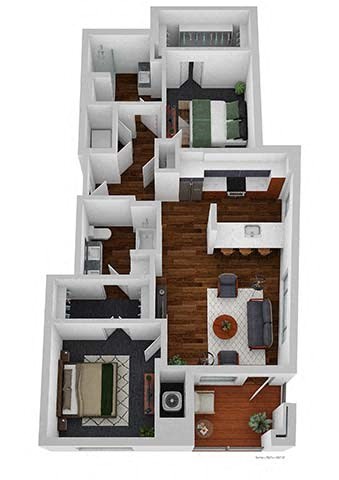 Floor plan for 2 beds, 2 baths, 1067 sqft