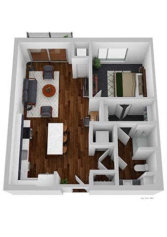 Floor plan for 1 bed, 1 bath, 738 sqft