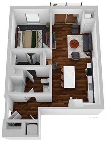 Floor plan for 1 bed, 1 bath, 711 sqft