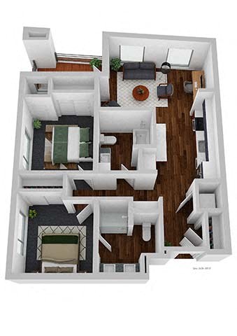 Floor plan for 2 beds, 2 baths, 885 sqft