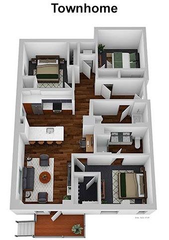 Floor plan for 3 beds, 2 baths, 1273 sqft