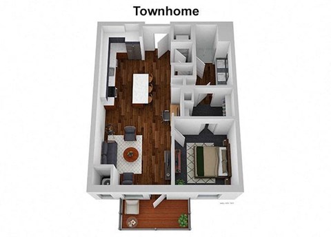 Floor plan for 1 bed, 1 bath, 738 sqft