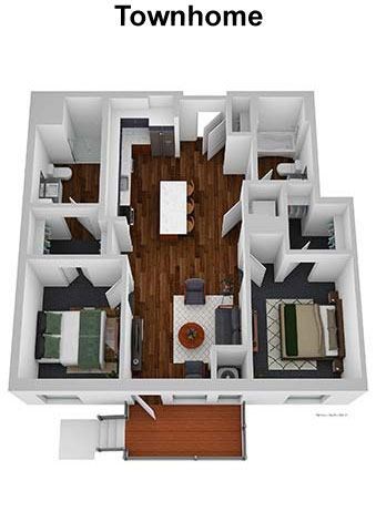 Floor plan for 2 beds, 2 baths, 966 sqft