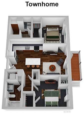 Floor plan for 2 beds, 2 baths, 869 sqft