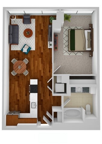 Floor plan for 1 bed, 1 bath, 722 sqft