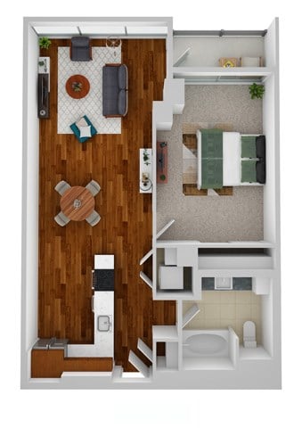 Floor plan for 1 bed, 1 bath, 801 sqft