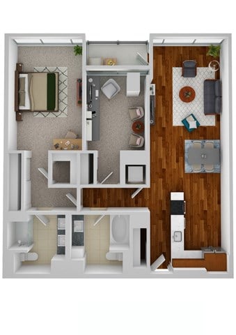 Floor plan for 1 bed, 1 bath, 1111 sqft