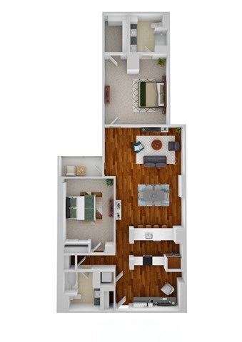 Floor plan for 2 beds, 2 baths, 1496 sqft