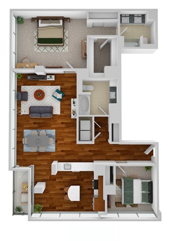 Floor plan for 2 beds, 2 baths, 1499 sqft