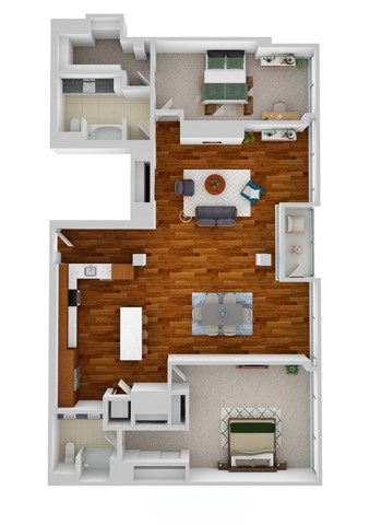 Floor plan for 2 beds, 2 baths, 1908 sqft