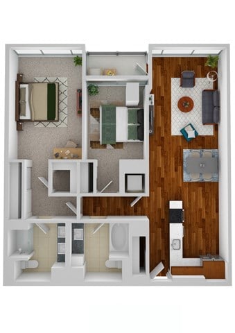 Floor plan for 2 beds, 2 baths, 1011 sqft
